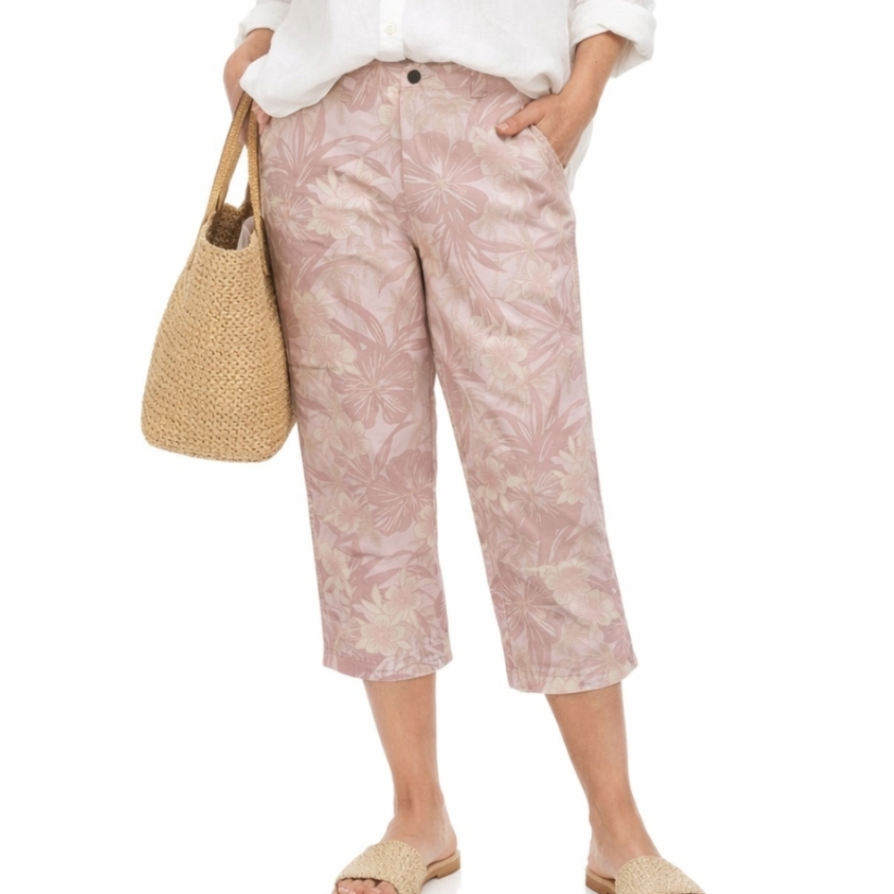 Caribbean Joe Summer Wind Cool Hibiscus Capri Size 10 NWT